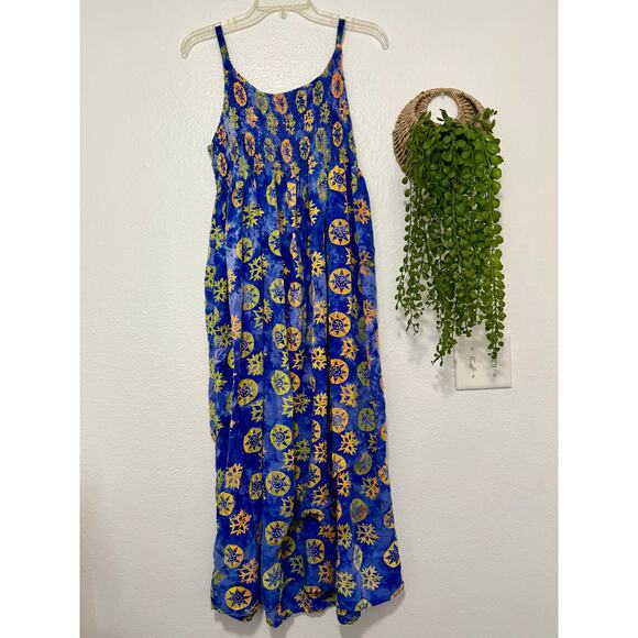 Vintage 90s Y2K Rama Size M celestial Sun and Snowflake Summer Maxi Dress - Picture 1 of 5